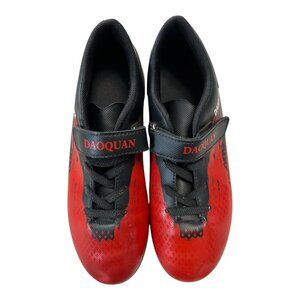 Daoquan Red & Black Soccer Cleats With Hook and Loop Strap & Laces